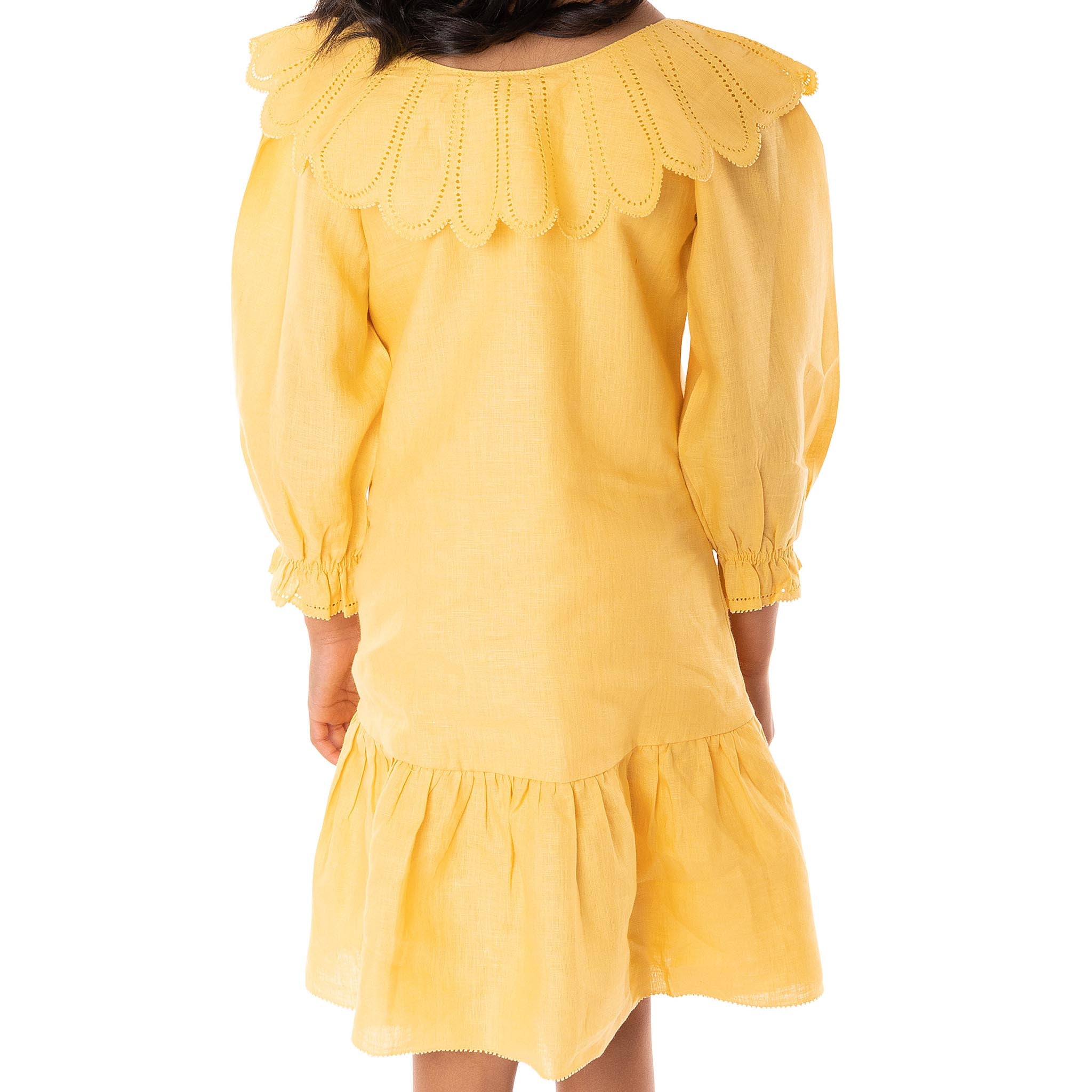 The Flora Yellow - Collared Linen Dress
