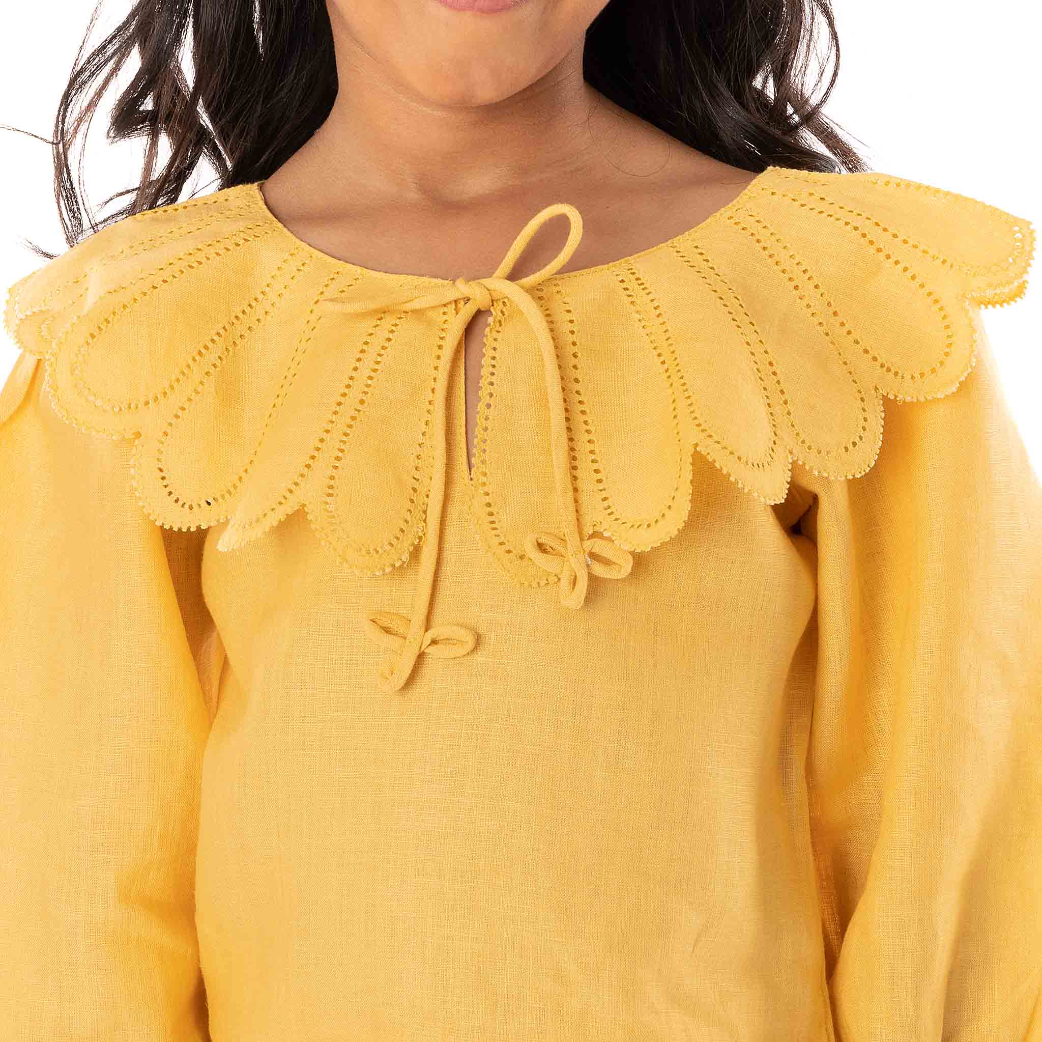 The Flora Yellow - Collared Linen Dress