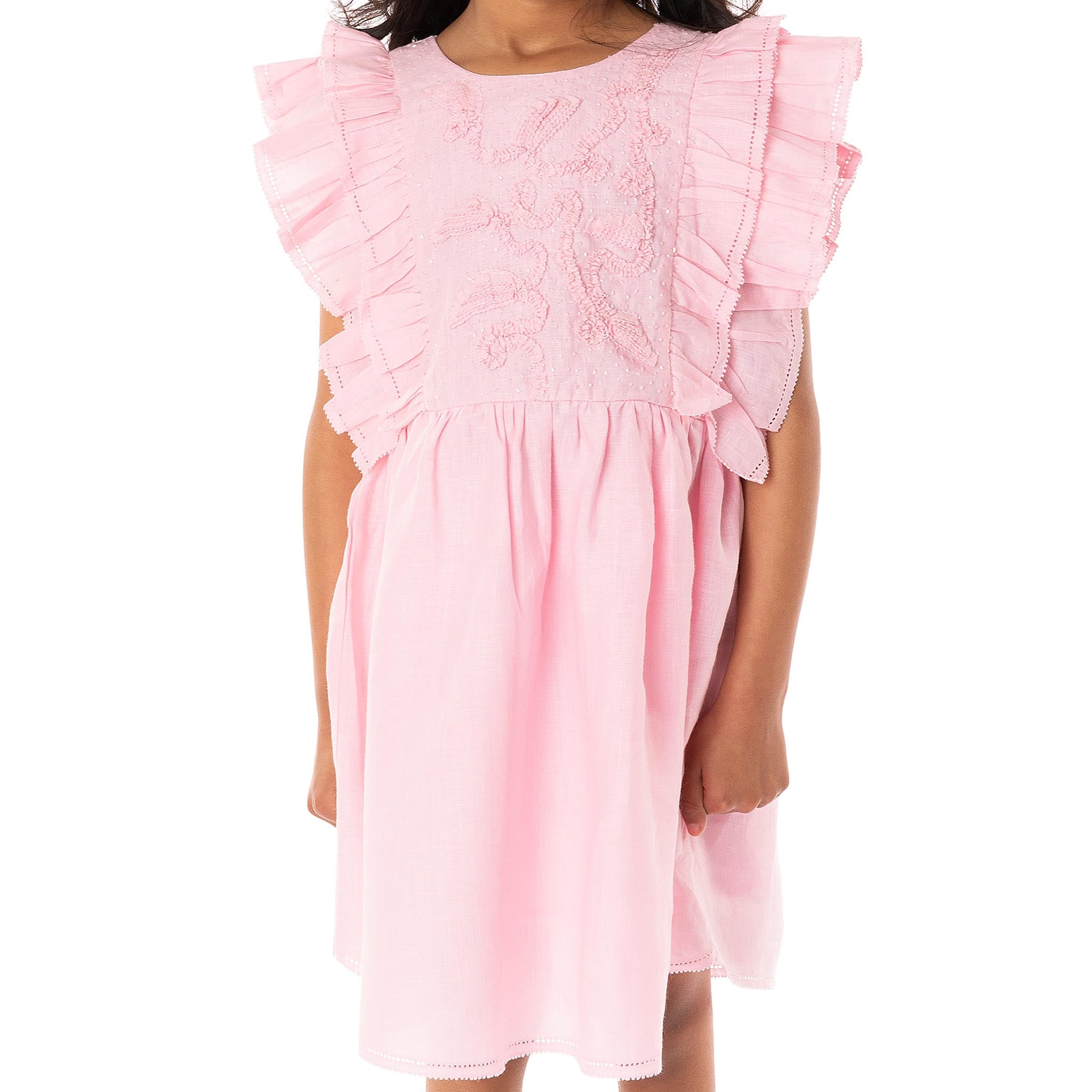 The Luna Pink - Embroidered Linen Dress