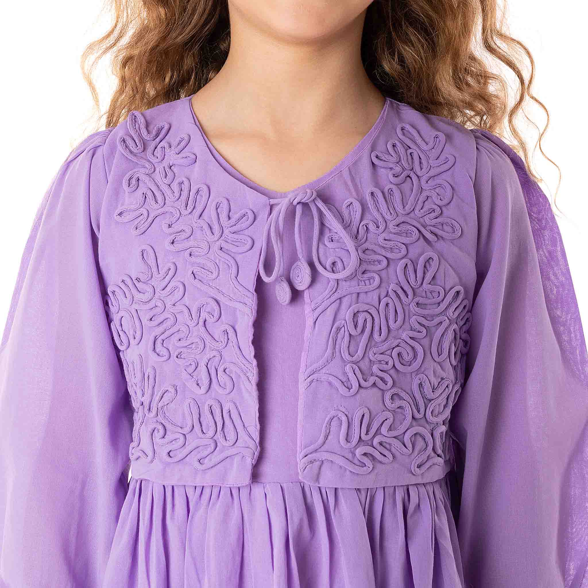 Embroidery Violet Cotton Dress - Aria