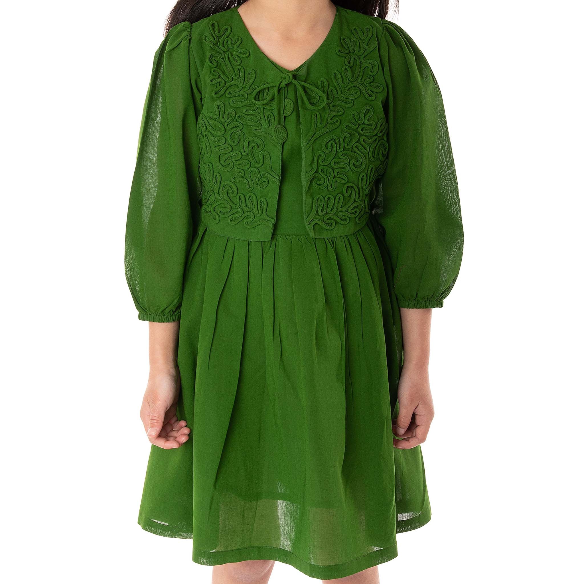 Embroidery Green Cotton Dress - Aria