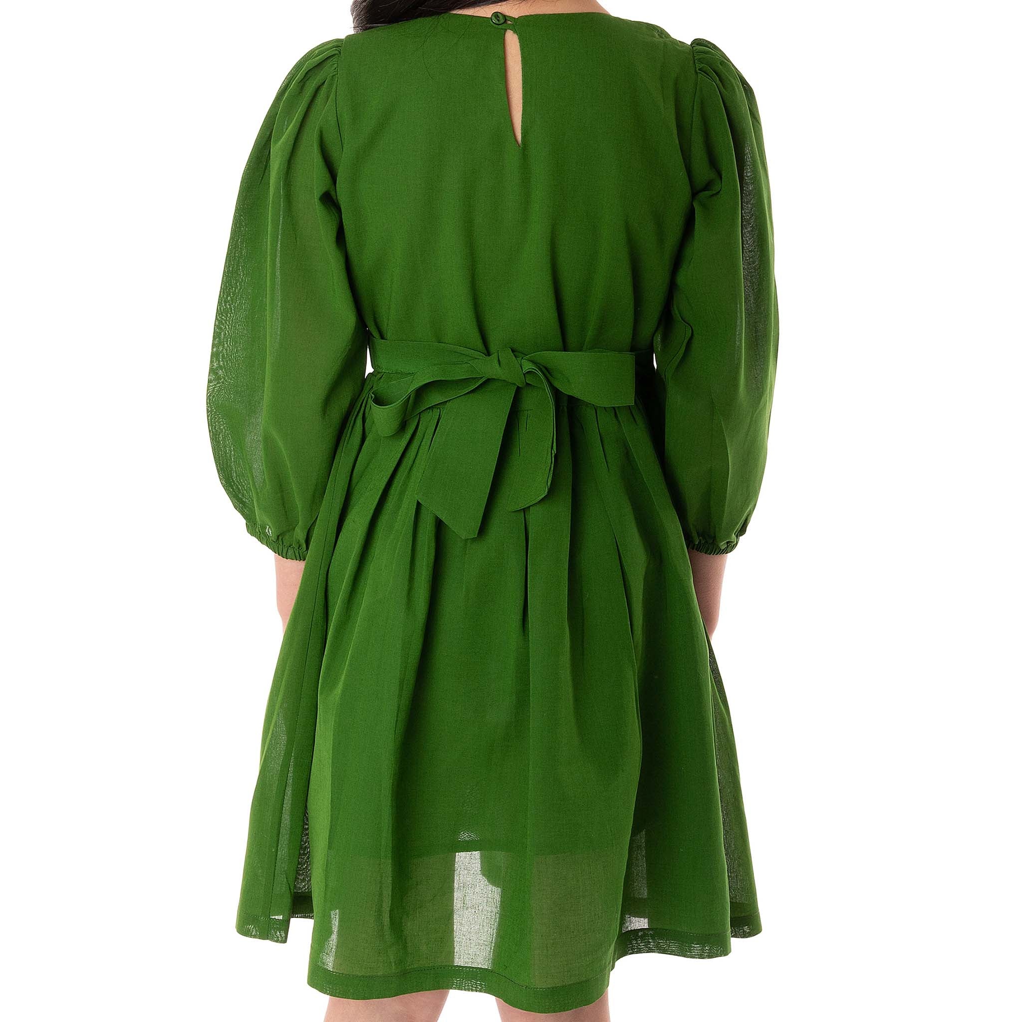 Embroidery Green Cotton Dress - Aria