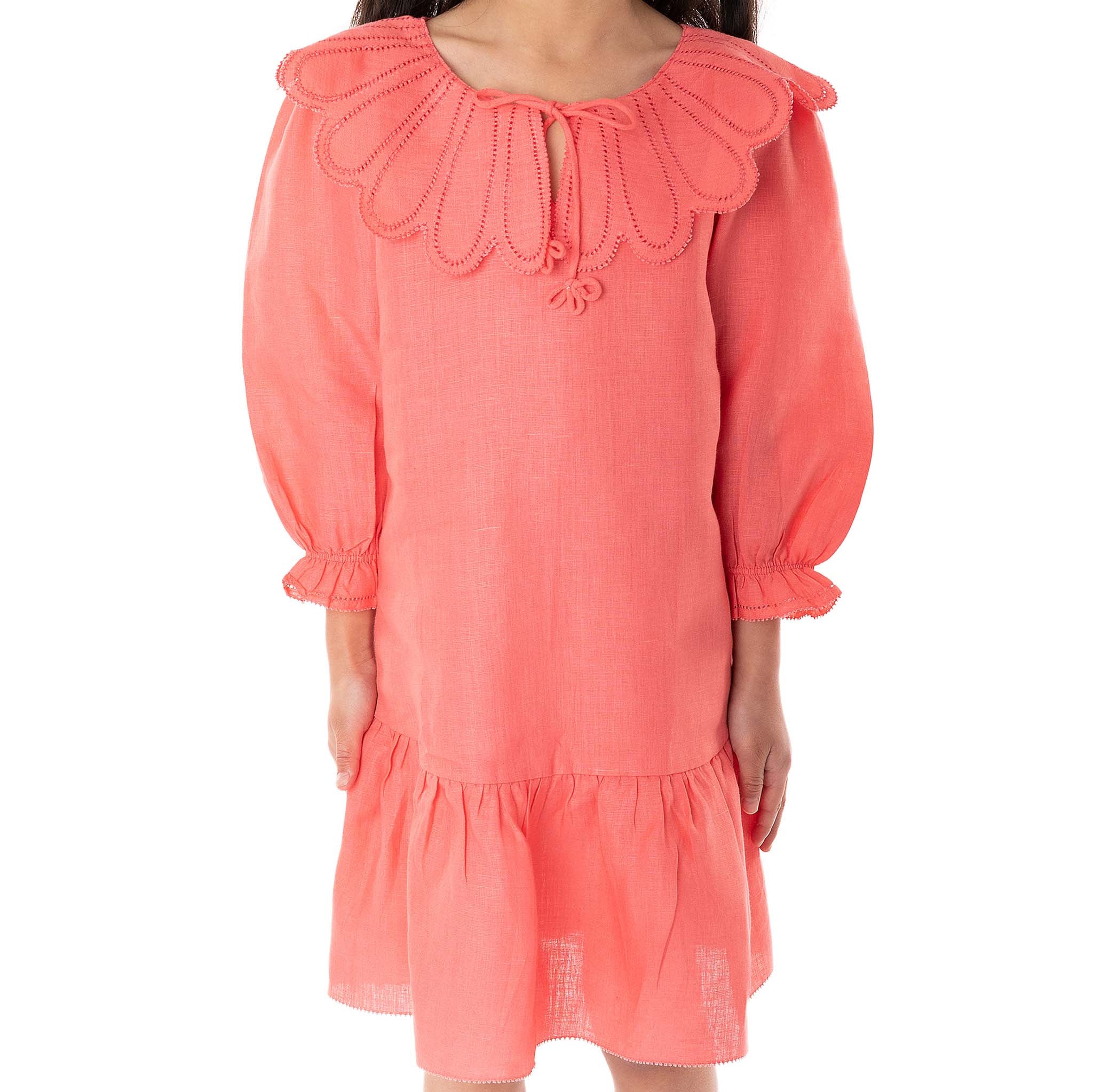 Collar Coral Linen Dress - Flora