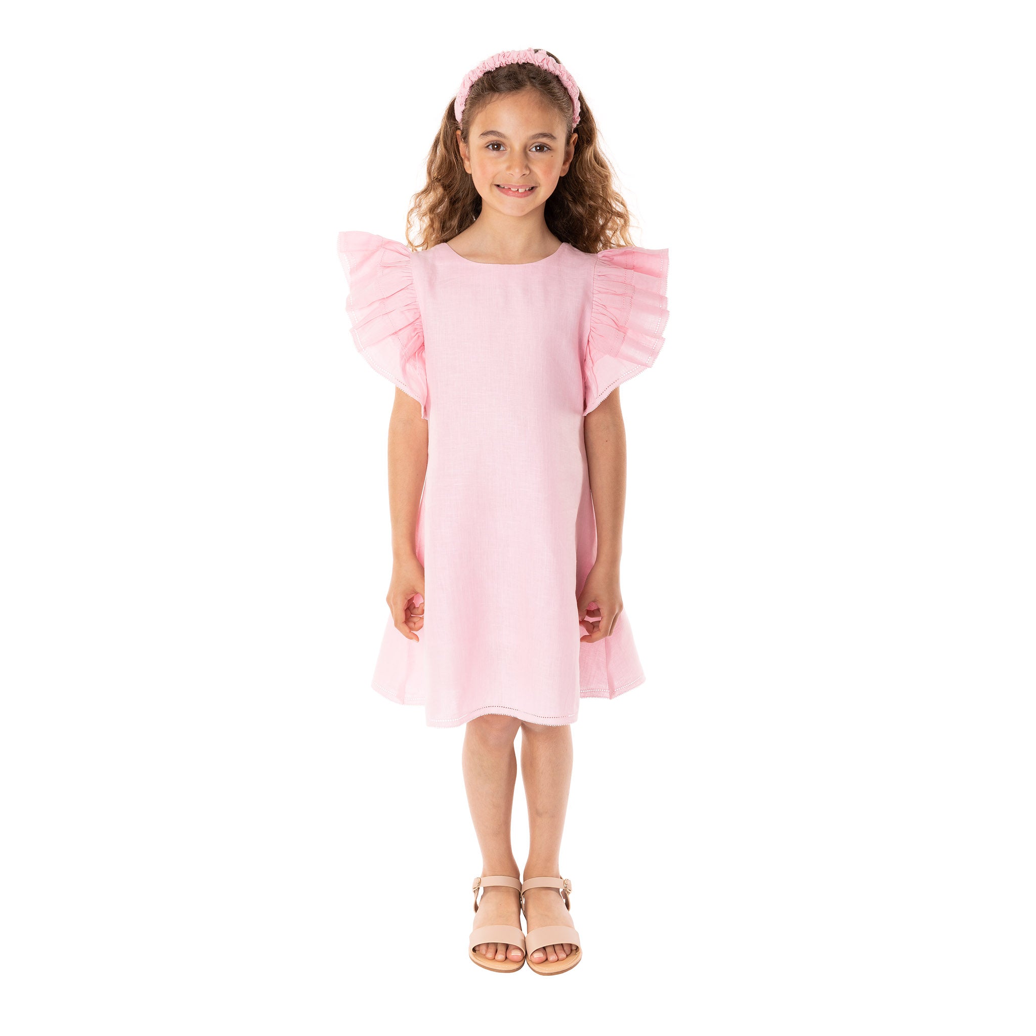 Ruffle Pink Linen Dress - Ivy