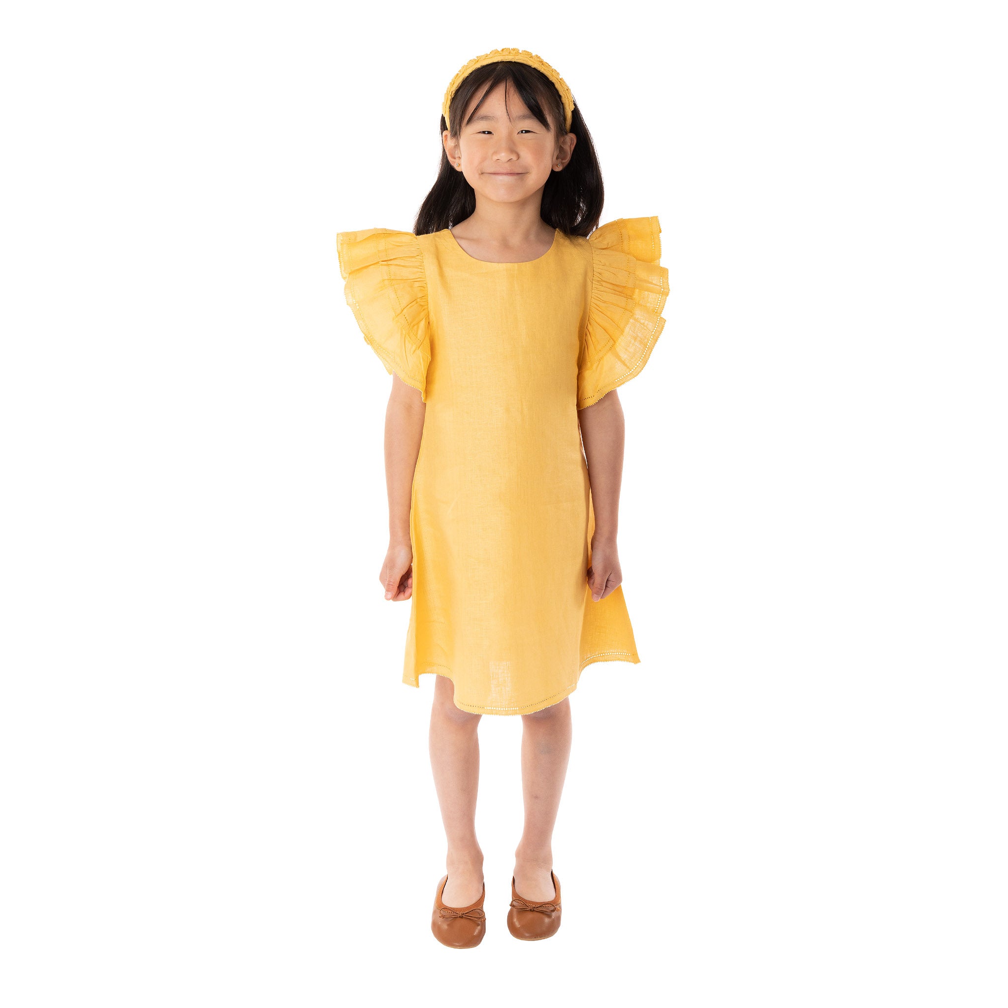 Ruffle Yellow Linen Dress - Ivy