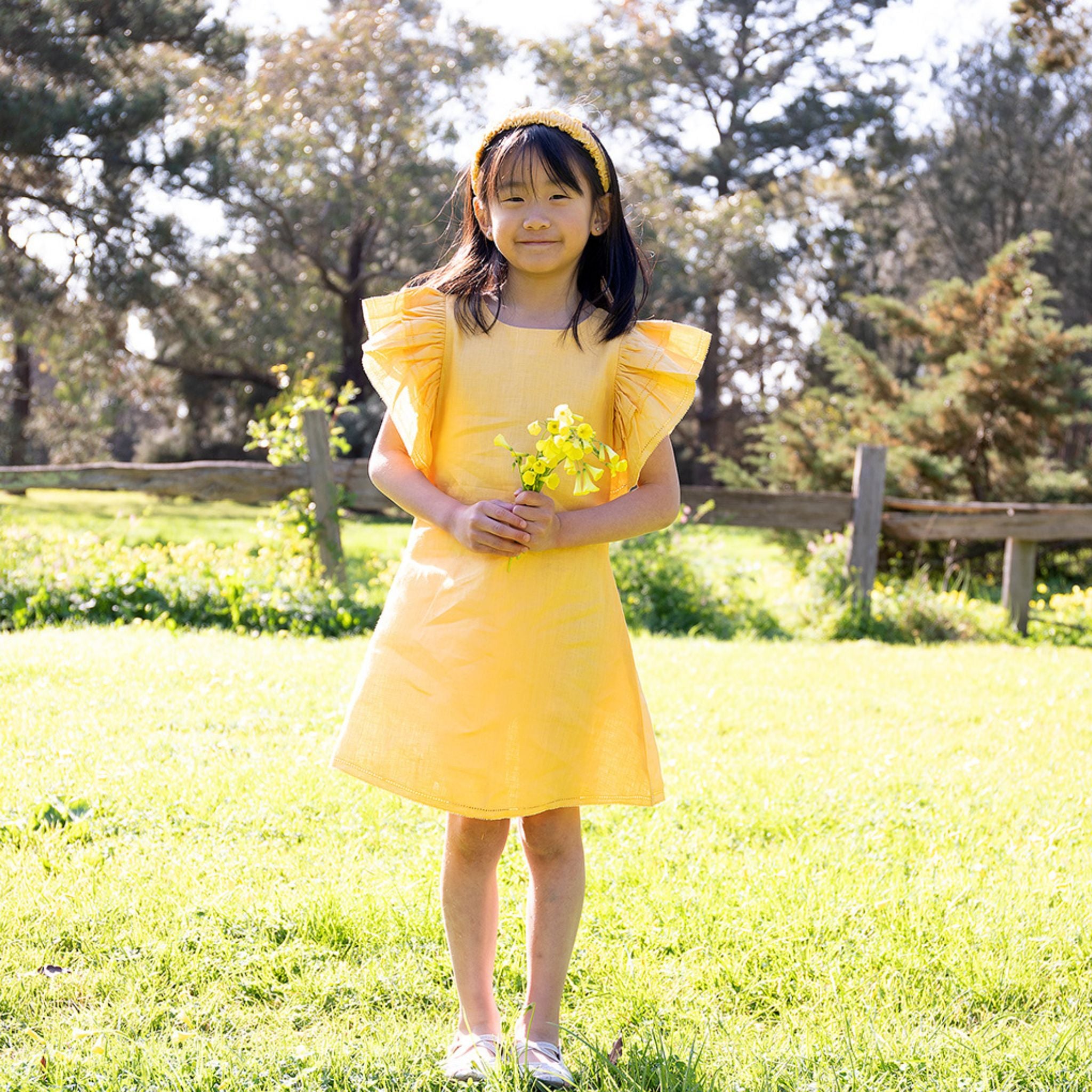 Ruffle Yellow Linen Dress - Ivy
