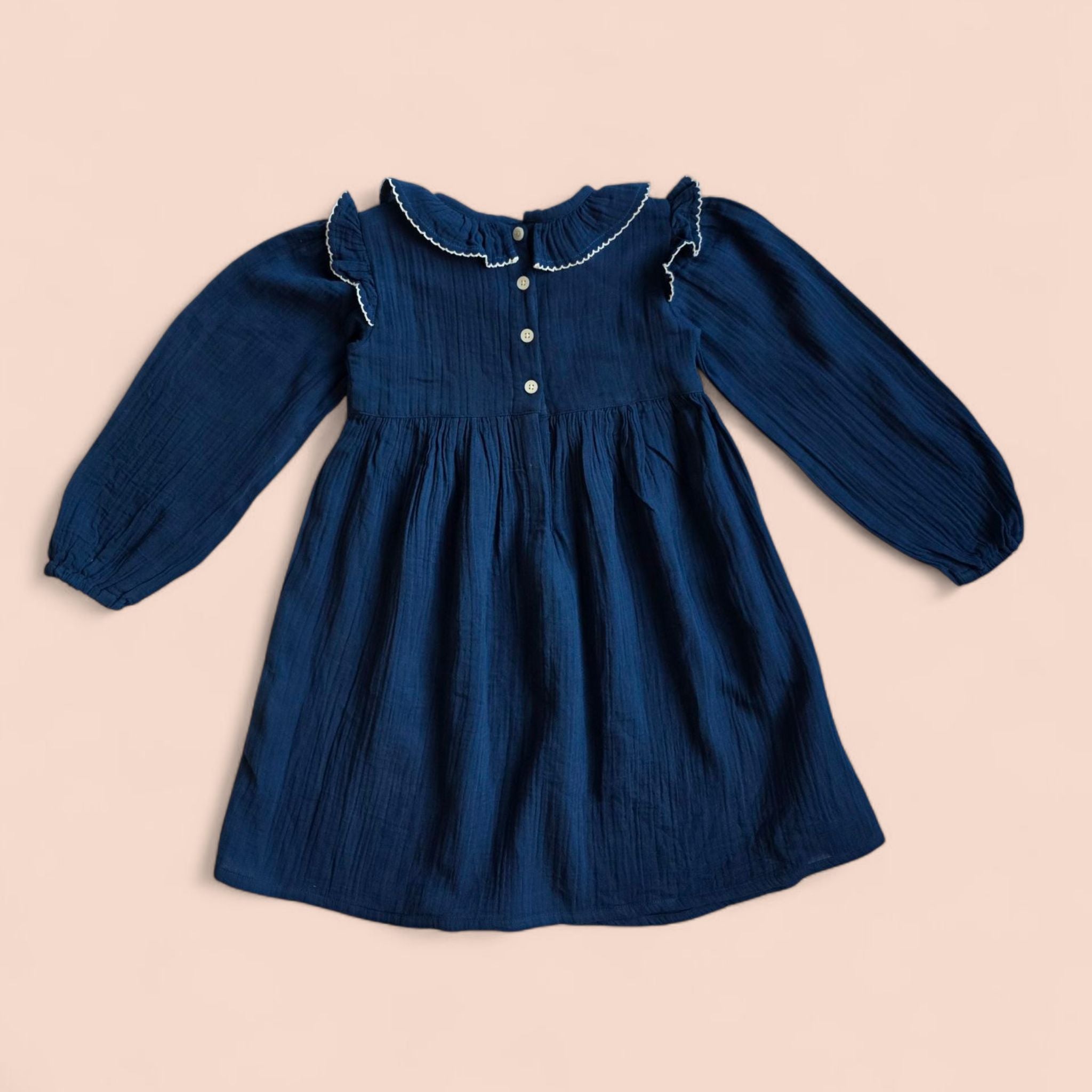 The Elle Navy - Embroidered Cotton Dress