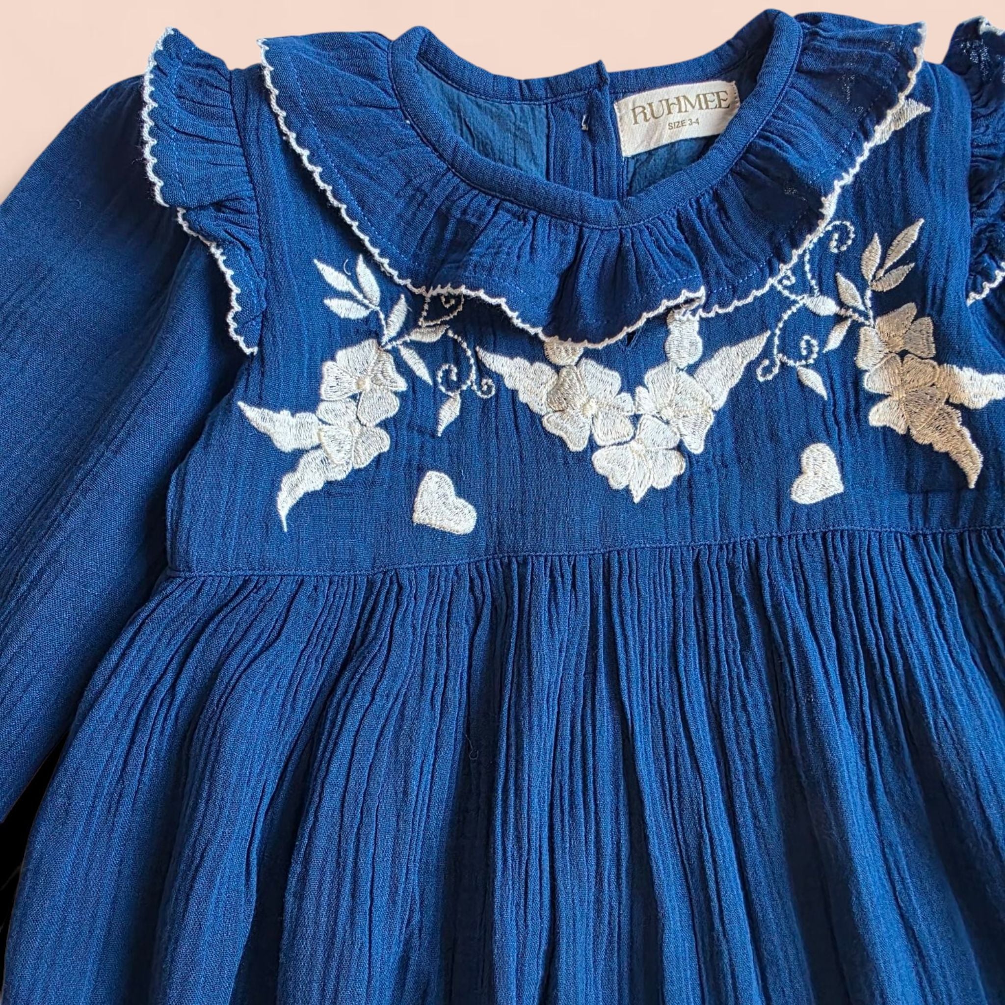 The Elle Navy - Embroidered Cotton Dress